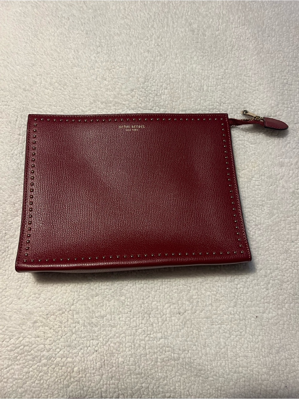 Henri Bendel Burgundy Leather Zip Pouch